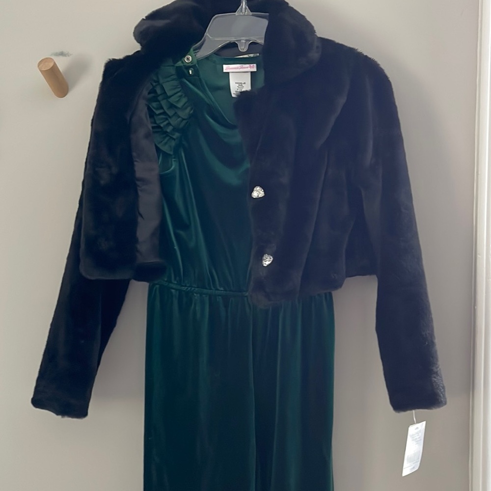 Girls Pantsuit romper with fur overcoat